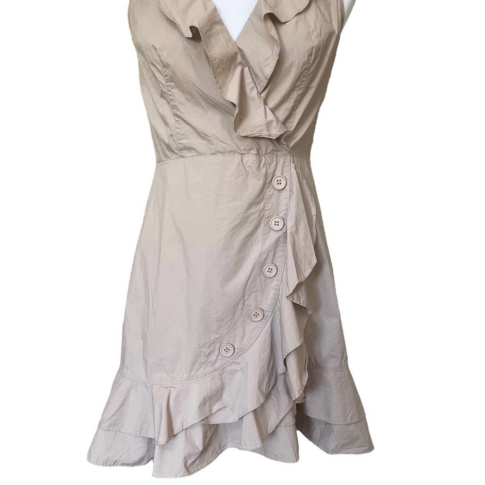 Marissa Webb Collective Khaki Beige Sleeveless Ruffle Wrap Mini Dress Size 4 - Picture 7 of 14